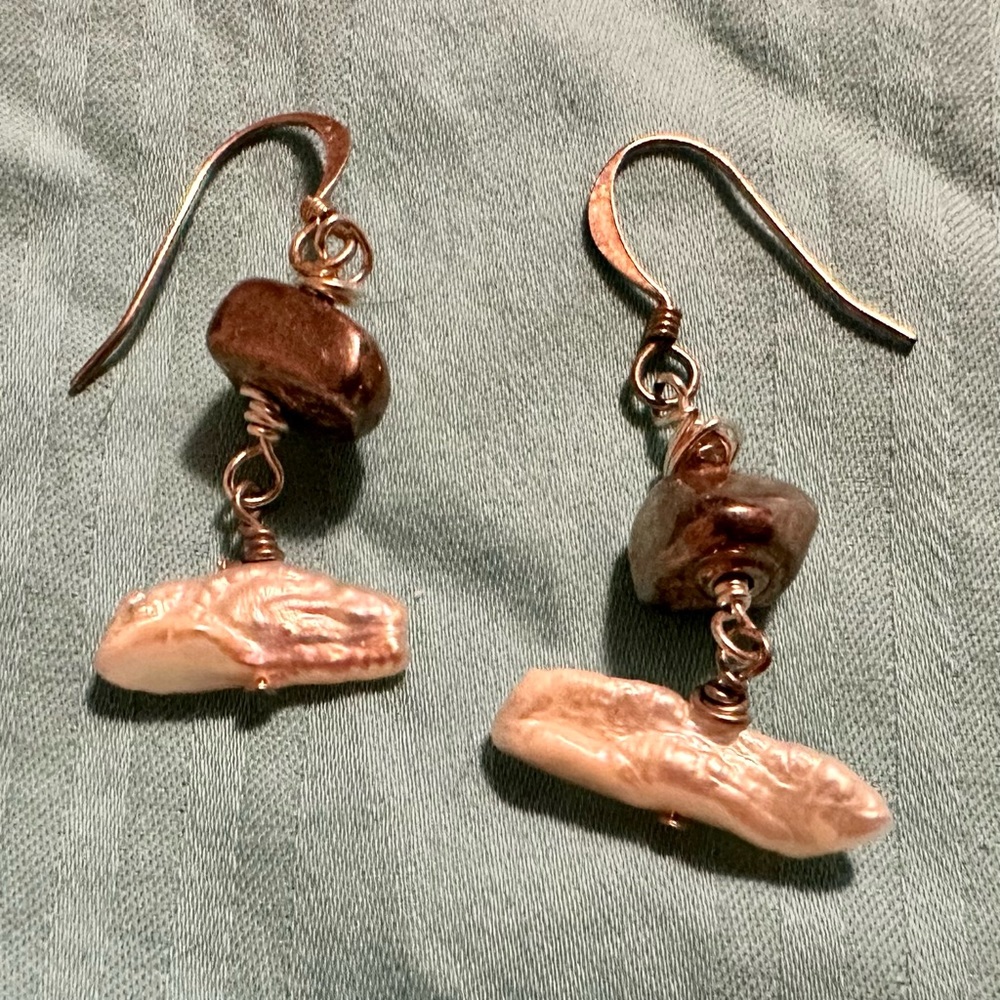 Artisan Made Pearl Dangle Sterling Silver Earrings